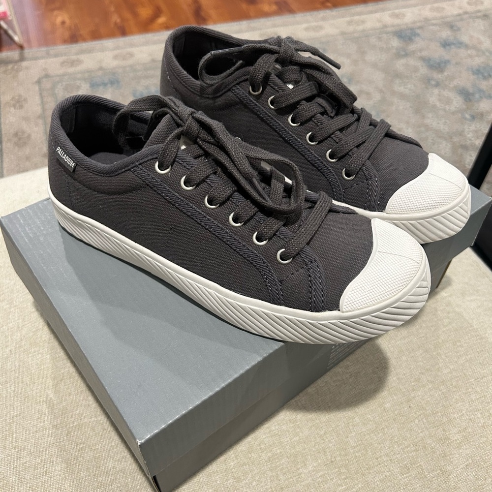 Palladium Grey and White Canvas Sneakers